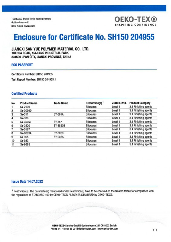 The higher the molecule -ZDHC certificate level 1